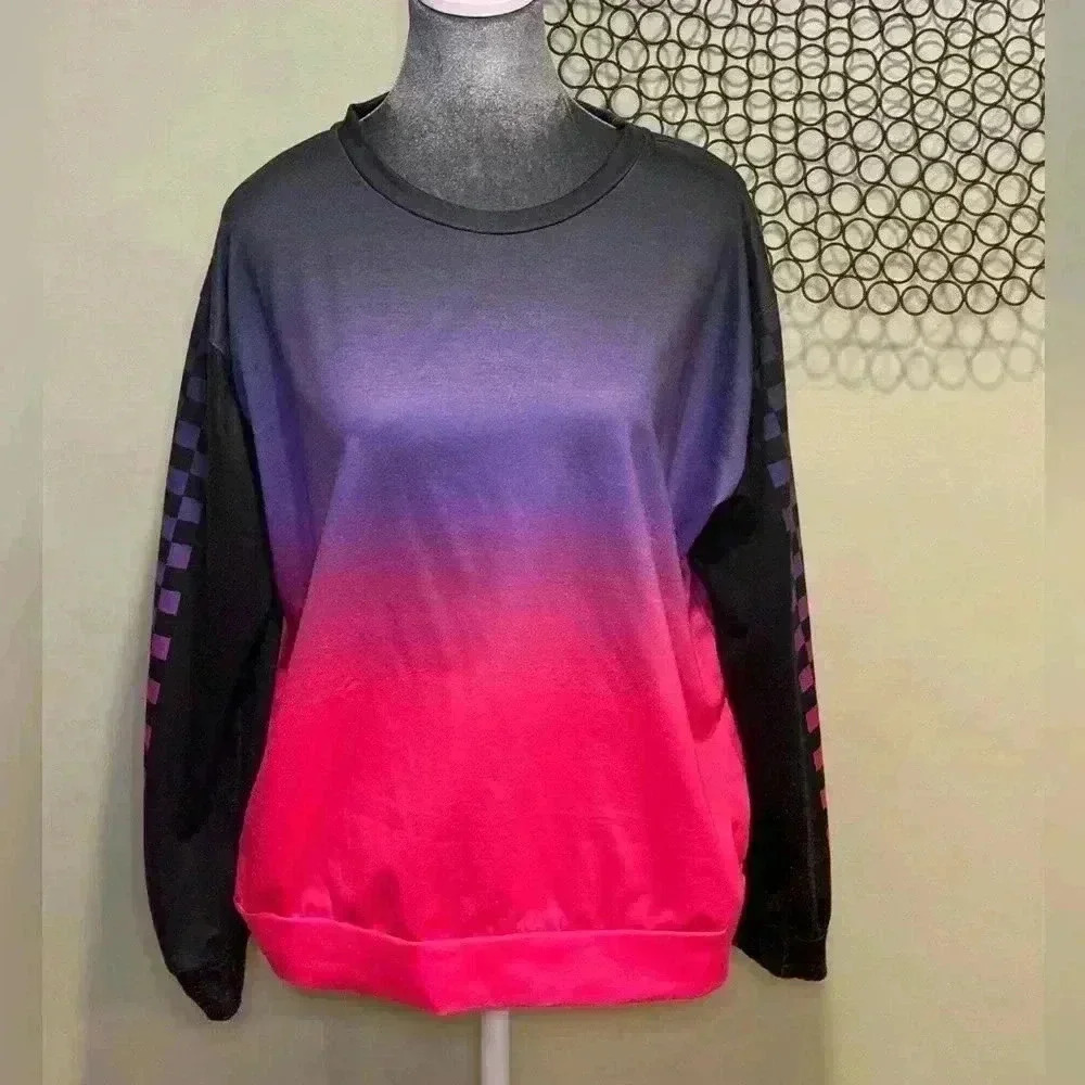 Pixie Lady - Ombré sweatshirt w/racing detail on sleeve - Large